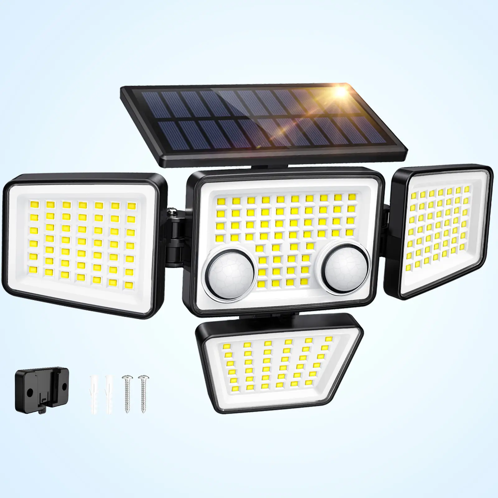 Tuffenough Solar Lamp-4 Heads 3000LM 188LED Motion Sensor Lights, IP65Waterproof, 270°Wide Angle Lighting Security Light for Yard,Garage,Fence,Garden