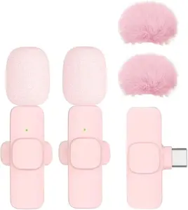 2 Pack Mini Wireless Microphone Type C for iPhone 1516, Android, USB C Tiny Lavalier Microphone Mini Mic Lapel Lav Mic for Video Recording, Interview, Streaming, Vlog, YouTube, TikTok