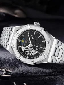 Luxury Octagon Business Men's Automatic Mechanical Watch, Classic Royal Oak Style Steel Band, Elegant Analog Dial, Waterproof Night Light Calendar, High-End Casual Gift, Luminous Analog Watch, Automatic Watches, High Quality Watches, Fully Automatic Watch