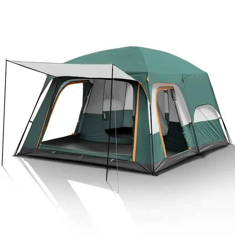Extra Large Family Tent For 3-5 Spacious Divided Rooms Living & Bedroom Heavy Duty Waterproof Windproof Portable Folding Design Ideal For Camping Hiking Family Trips Green/Khaki Options