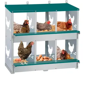 Large Metal Chicken Nesting Boxes for Hens, 6 Compartment Galvanized Steel Nesting Box, Includes 4 Fake Eggs & 10 Soft Nest Pads Pads, Wall Mount or Freestanding for Coop & Farm,Green