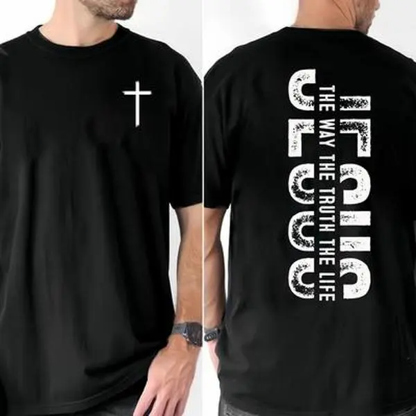 Men's Minimalist Cross & Religious Quote Short-Sleeve Casual T-Shirt, 100% Cotton Soft Fabric, Classic Fit Round Neck Menswear Top, Tshirt, Shortsleeve