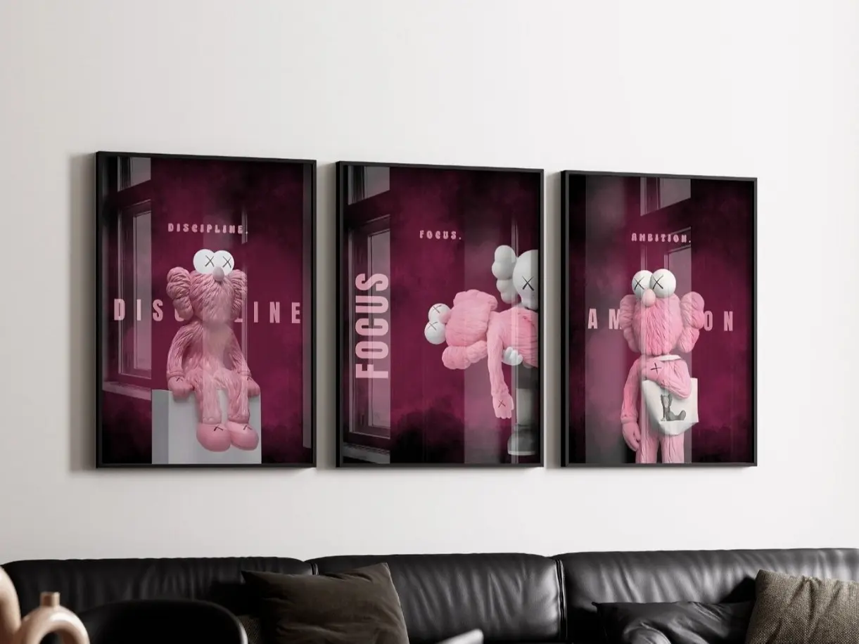 Pink KAWS-Themed Hypebeast Wall Art Poster, Home Decor for Gallery Display