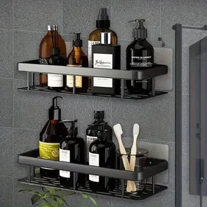 Wall-Mounted Storage Rack Set (with 2 Hooks), Heavy-Duty Plastic No-Drill Adhesive/bolt Installation, Shower Organizer System, Bathroom Accessory