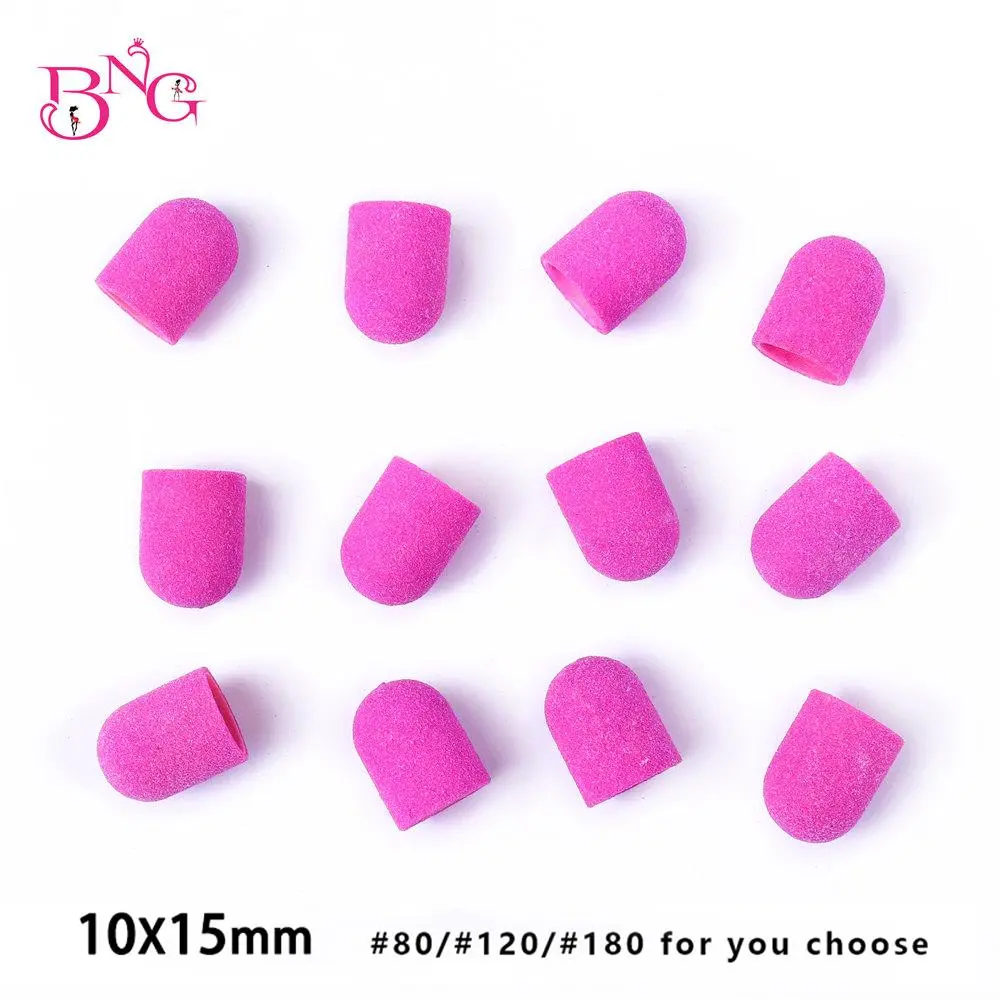 BNG 5pcs 10*15mm  Pink Blue Nail Art Sanding Caps Bands Manicure Pedicure Nail Tools File For UV Gel Acrylic Polishing