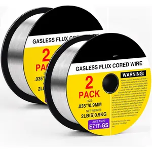 2-Pack 0.035" Flux Core Welding Wire, E71T-GS Low Splatter Gasless Mild Carbon Steel Mig Welding Wire, Compatible With  Welder, 2-Pound Each