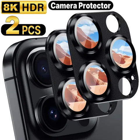 2-Pack Camera Lens Protector for iPhone 16 Pro Max 16 Pro 16 Plus 16, HD Tempered Glass Aluminum Alloy, Scratch-Resistant Full Camera Cover