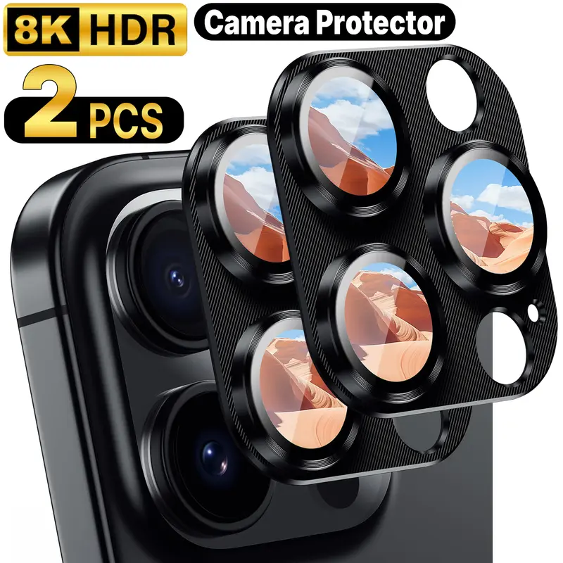 2-Pack Camera Lens Protector for iPhone 16 Pro Max 16 Pro 16 Plus 16, HD Tempered Glass Aluminum Alloy, Scratch-Resistant Full Camera Cover