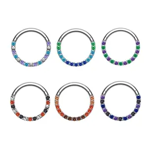 Oufer 16G 8MM Colorful CZ Septum Ring Hinged Segment Daith Earrings