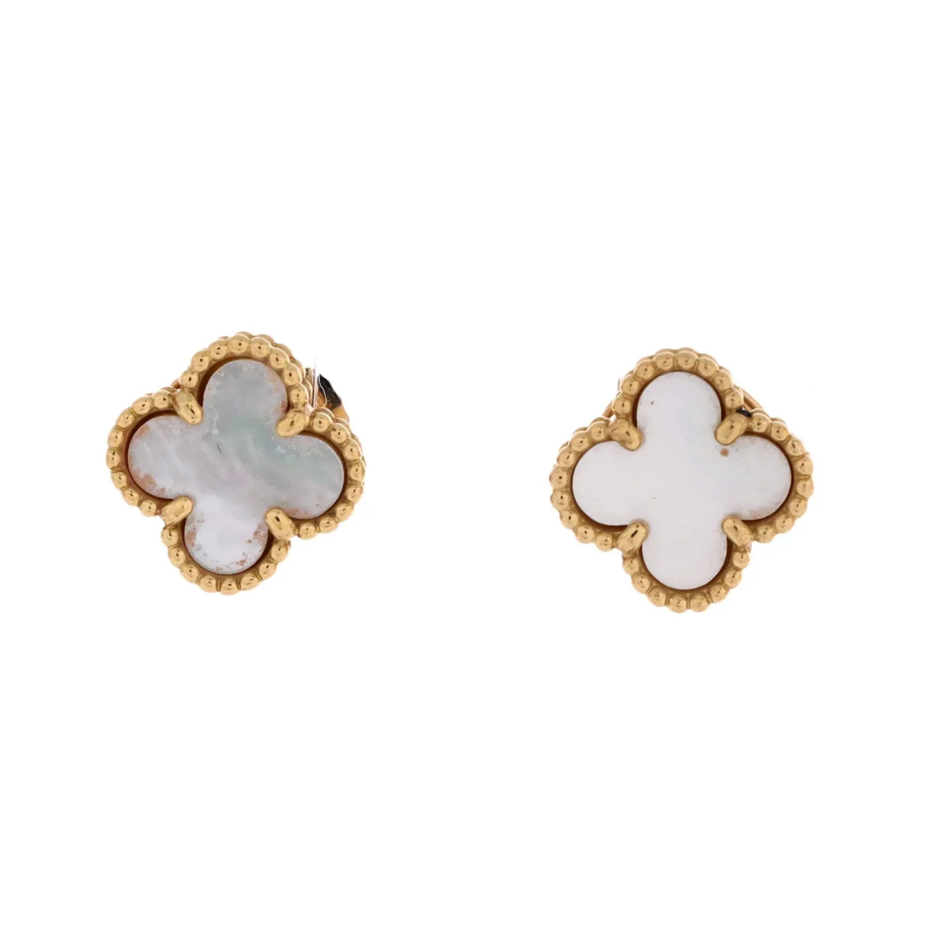 Pre-owned Van Cleef & Arpels Sweet Alhambra Stud Earrings 18K Yellow Gold and Mother of Pearl by Rebag