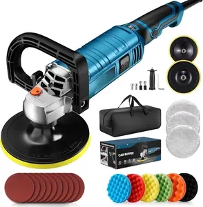 1600W Rotary Buffer Polisher with 7/6 Inch Pad, 10 Variable Speeds & Adjustable Handle - Ideal for Car, Boat Sanding and Waxing