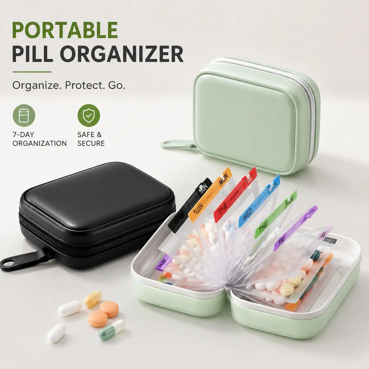 Waterproof Pill Pouch Set, Large Weekly Pill Organizer with 14 Color-Coded Medicine Pouches, Reusable Travel Medicine Organizer, Zippered Pill Storage for Fish Oils, Vitamins,Zippered Pill Storage