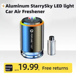 JourneyWell Premium Aluminum Smart Car Air Freshener with Customizable Starry Sky LED Lights 7 Color Combinations Auto Mist Control RGB Starlight Roof Ambient Lighting Advanced Aromatherapy