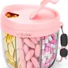Cute Pill Dispenser with 7 Large Compartments, Portable Pill Bottle Organizer with Wide Opening for Easy Use, Anti-Mix Pill Organizer for Travel, BPA-Free Pill Container, Pink Healthcare Organizer with Times a Day Weekly stick-on label Capsule