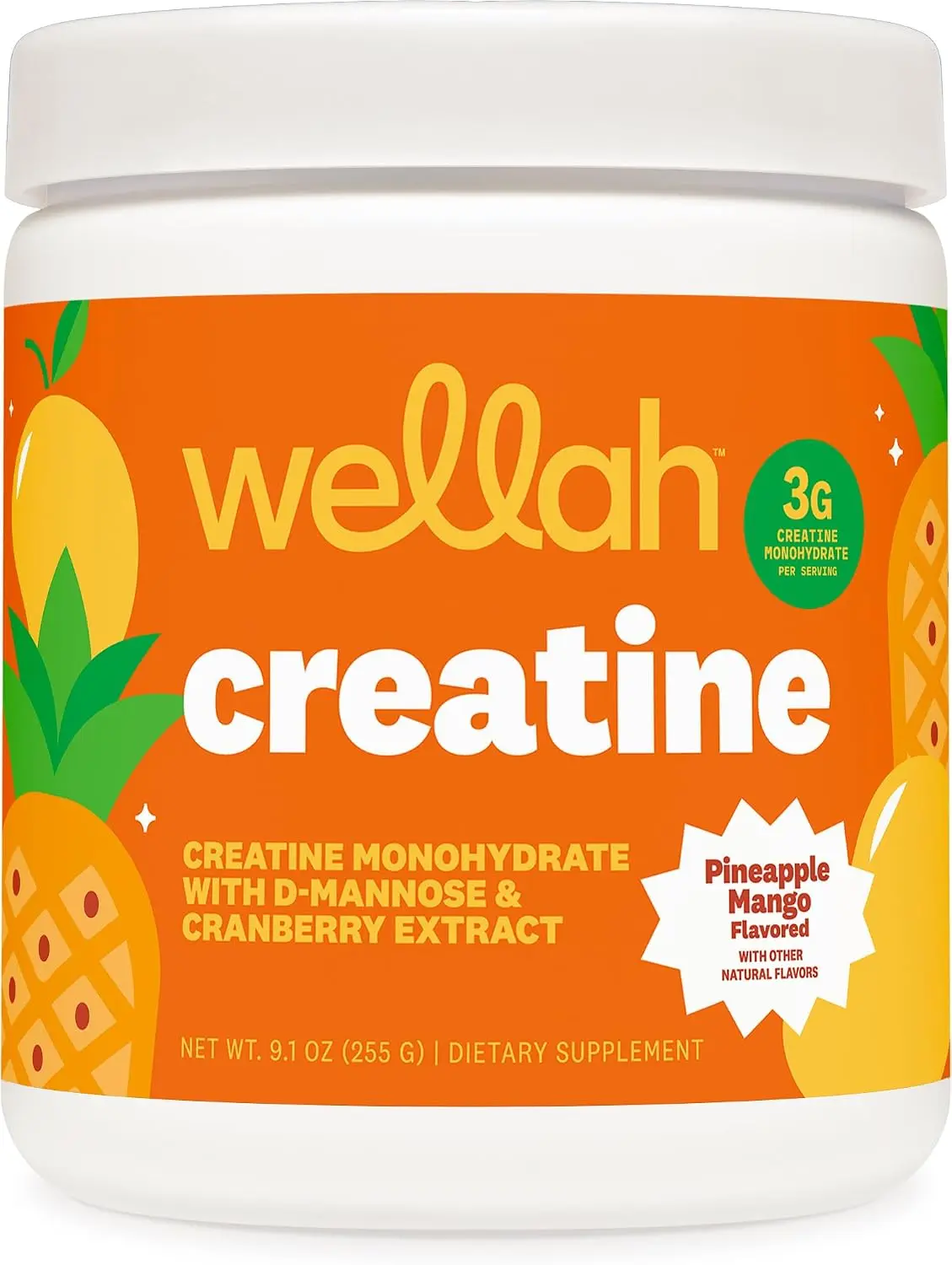 Wellah Creatine for Women (Pineapple Mango) 50 Servings | Creatine Monohydrate with Dandelion & Cranberry Extract