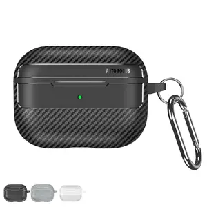 [Free!!Ship!] Carbon Fiber Texture Earphone Casefor AirPods Pro 3/2 AirPods 4/3/1/2 Wireless Charging Shockproof Cover with Carabiner