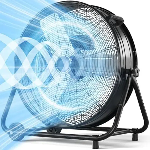 24 Inch Industrial Drum Fan, 320W High Velocity Floor Fan, 3 Speed Heavy Duty Metal Air Circulator, 360° Tilt with Casters Handle ETL Standard for Patios, Warehouse, Commercial,Basement