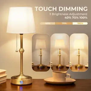 Rechargeable Table Lamp – Cordless Lamp for Living Room & Bedside/Nightstand Lamps, 3-Level Brightness Battery-Powered LED Lamp for Table Decor, Home, Restaurant & Emergency Use (Gold)