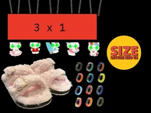 3-in-1 Girls Fashion Bundle: Plush Faux Fur Slides + Matching Bracelet & Chain Set Women