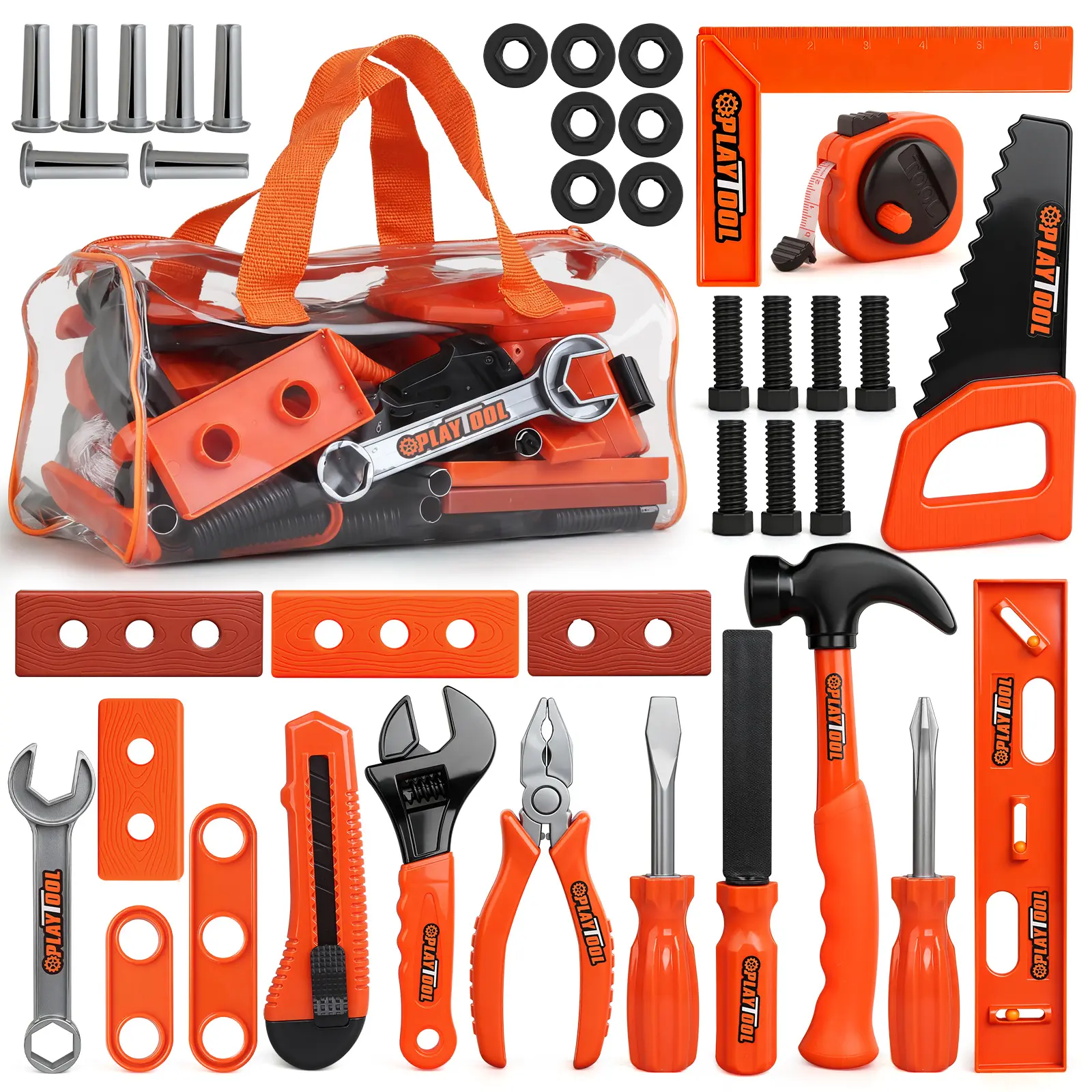 Kids Pretend Play Tool Set, 40+ Pcs Toy Tool Kit with Storage Bag, Educational Construction Toys for Toddlers Boys Girls, Pretend Playset