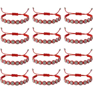 12 count St Benedict Rosary Bracelet Set,  Adjustable Red Cord with Medal & , Religious Catholic Protection  Gifts for Women & Men
