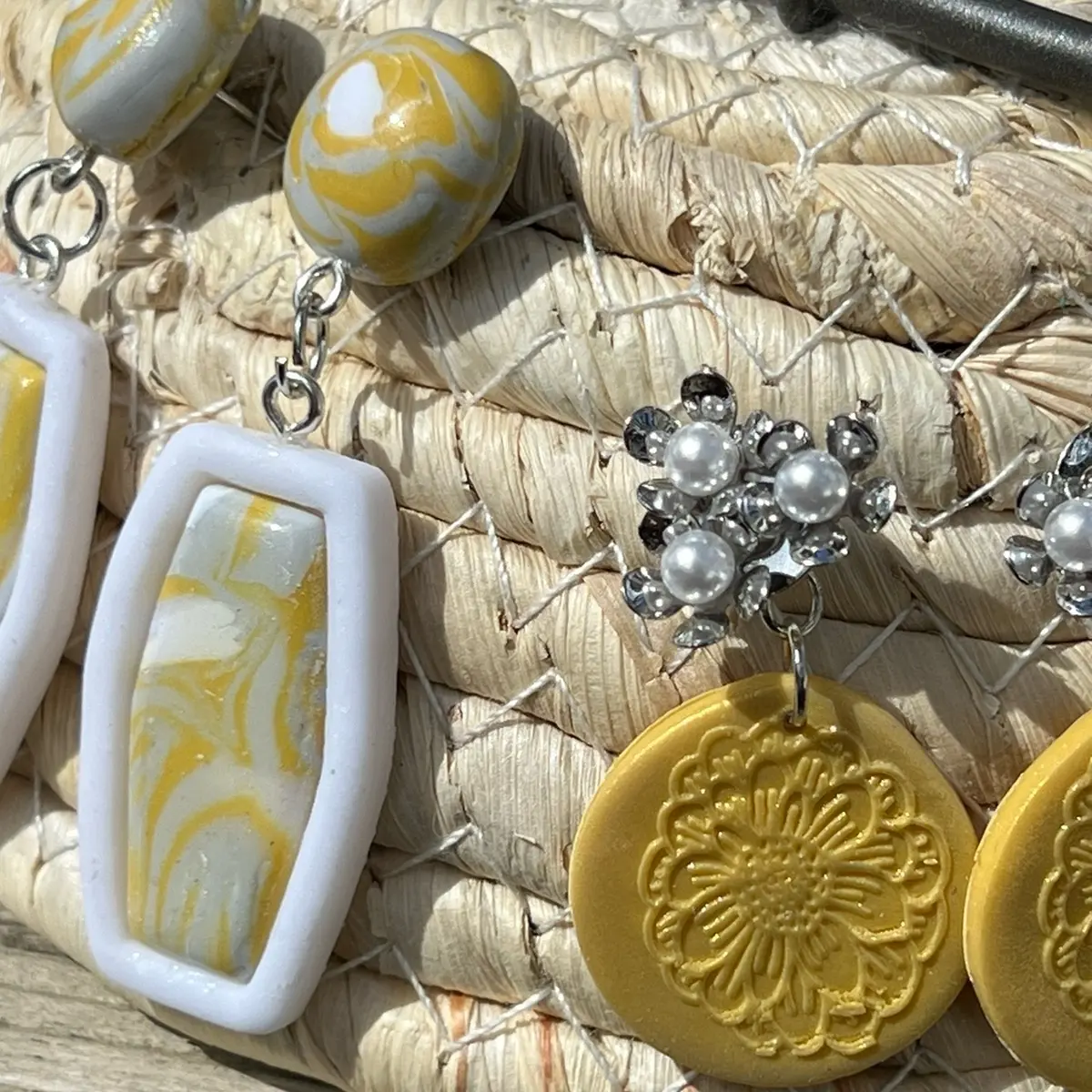 Yellow polymer clay bezel earrings