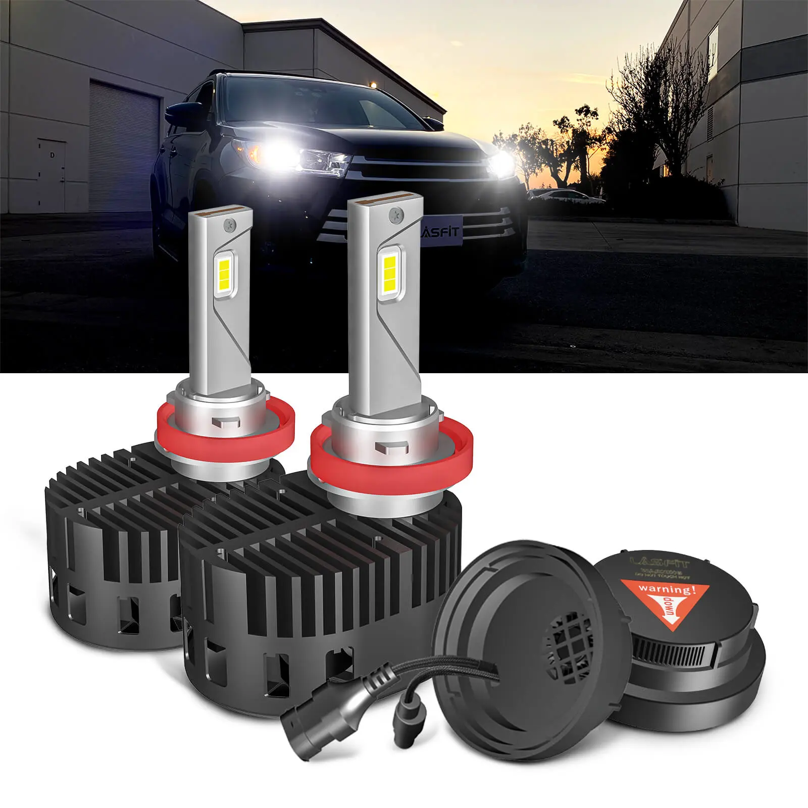 Lasfit H11 High Lumen LED Headlight Bulbs, Custom Pro-DC Series LED Headlamps with Dust Cover for 17-19 Toyota Highlander, High Lumen Headlight, Led Headlamps Bulbs