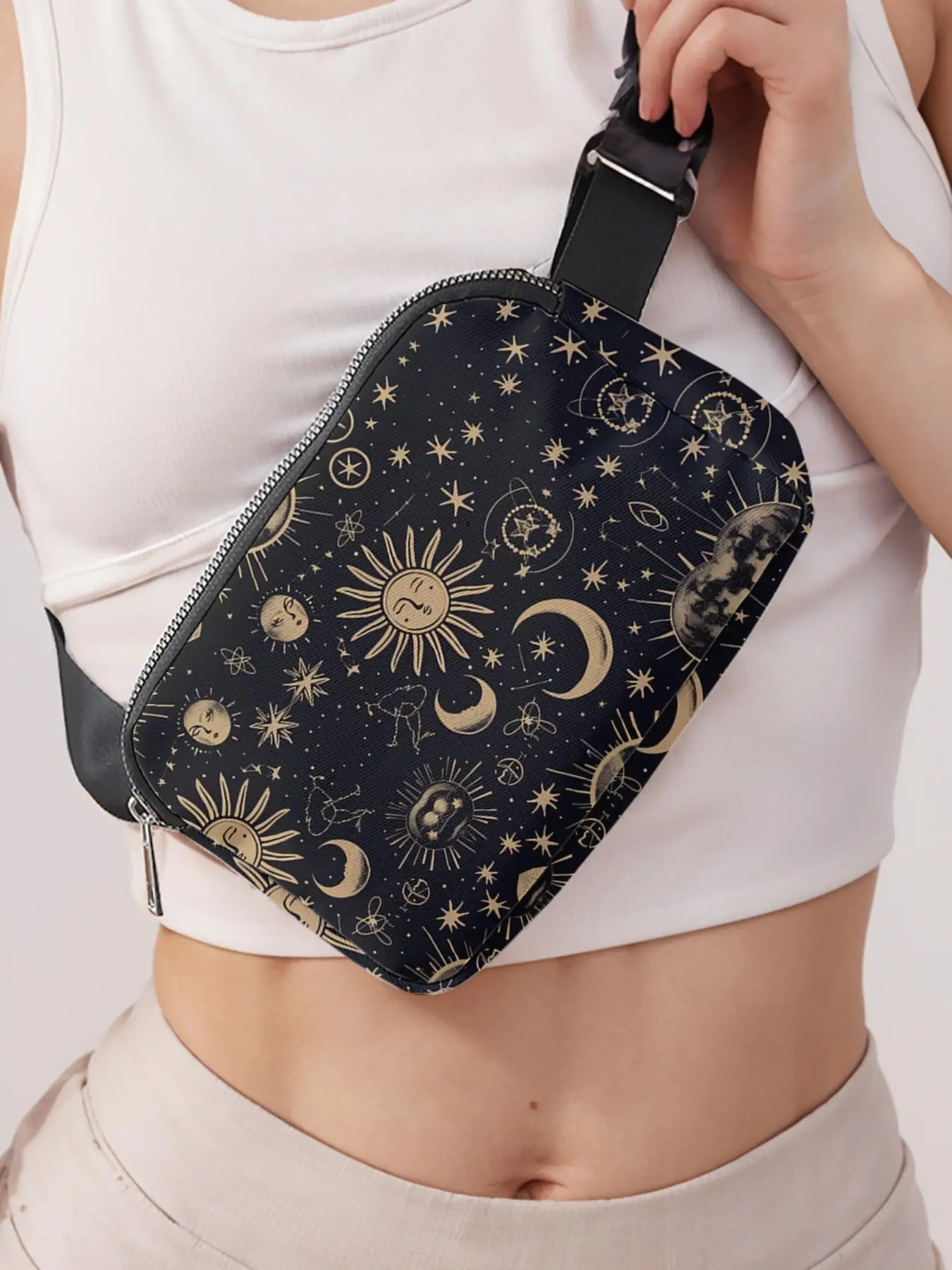 Cute Fashionable Star & Sun Pattern Fanny Pack, Waterproof Waist Bag, Casual Versatile Zipper Chest Bag for Women, Crossbody Bum Bag
