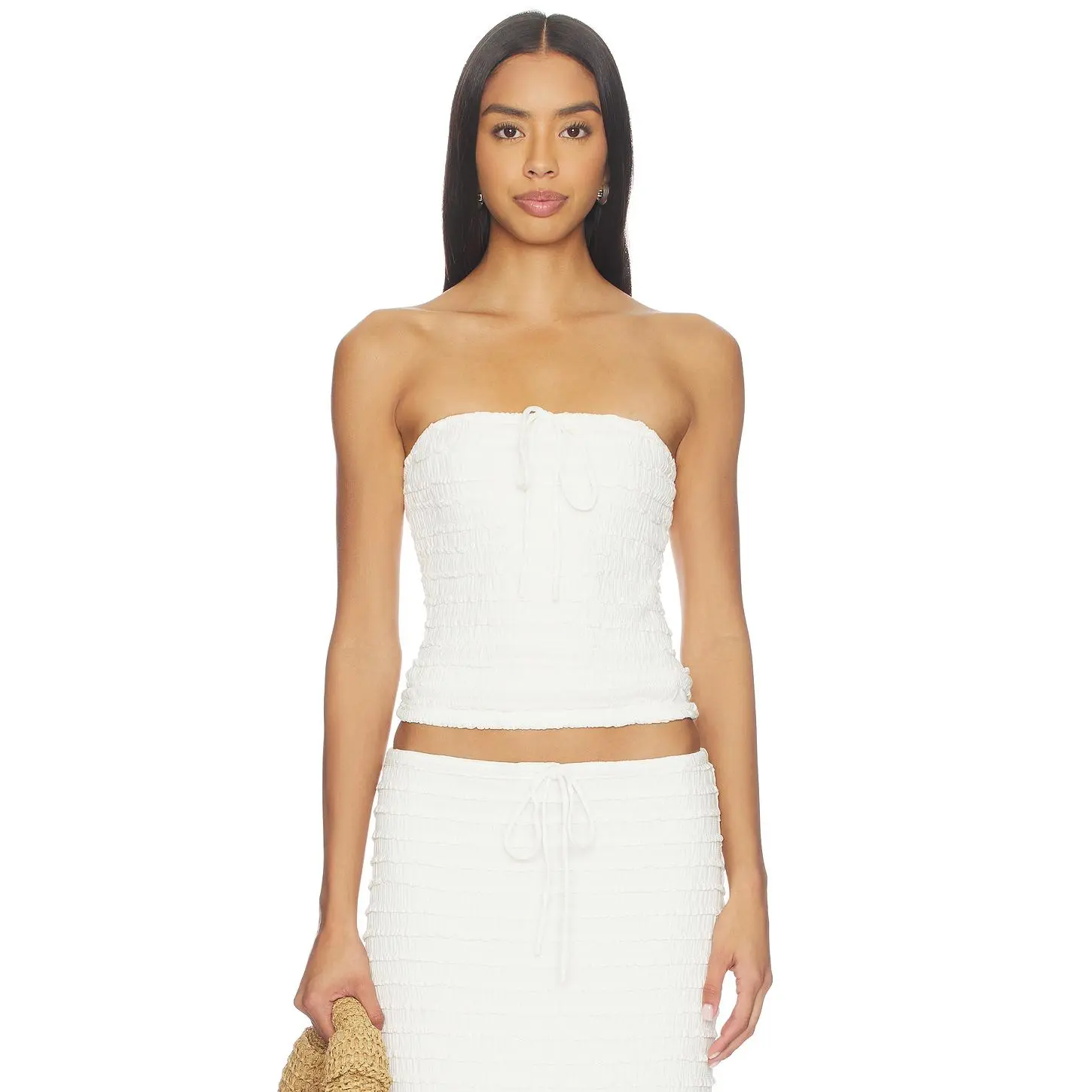SEVEN WONDERS Adalee Ruffle Texture Strapless Top in White