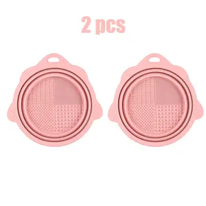 2pcs pink folding makeup brush washing bowl, portable beauty brush makeup sponge puff cleaning pad