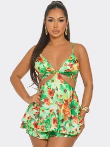 Floral Print Sleeveless Romper for Casual Wear Comfortable Womenswear