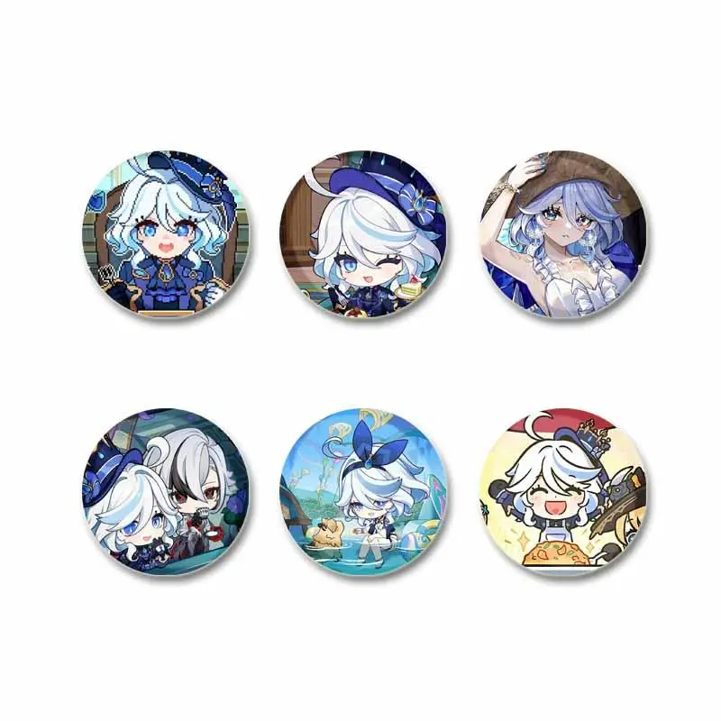 Cartoon Girl Furina‌ Badge Game Genshin Impact Round Brooch on Bag Clothes Accessories Custom Lapel Pin Jewelry Gift for Friends