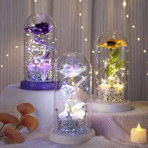 Mother's Day Gift, Light Up Eternal Rose with Silver Crown, LED Artificial Blue Roses on Blue Base, Birthday Gift for Mom Wife Girlfriend