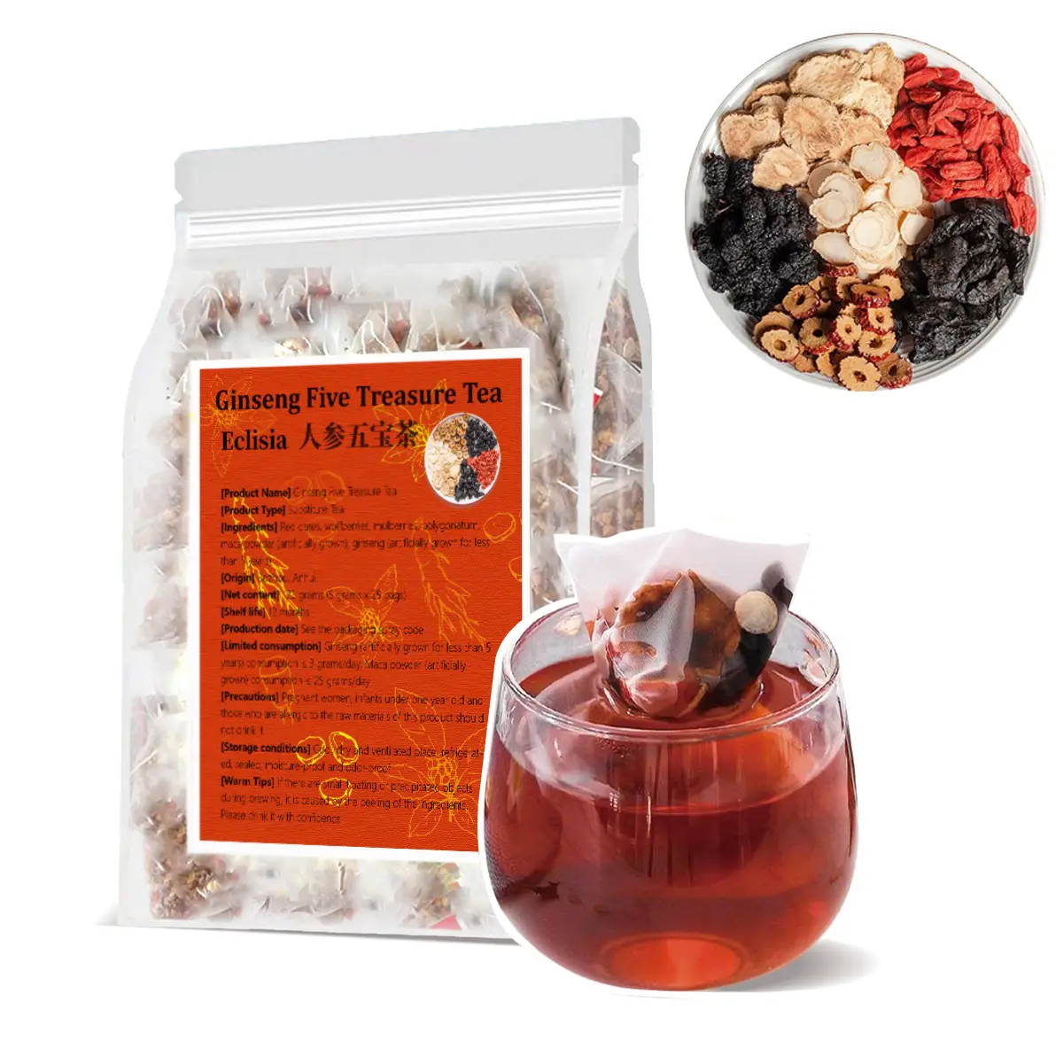 30Bags Goji Maca Ginseng Herbal Tea, Eight Treasures Blend, Organic Daily Vitality TeaTea for Men & Women