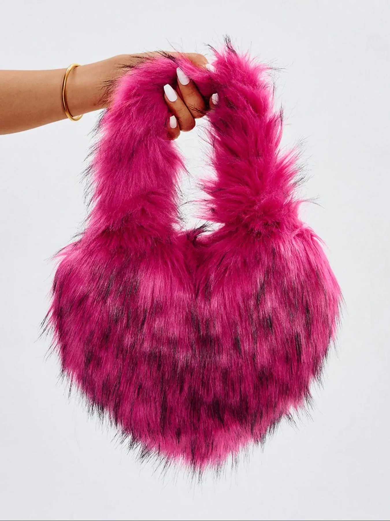 Women's Heart Shaped Plush Shoulder Bag, Fashionable Daily Crossbody Solid Fluffy Shoulder Bag for Daily Used, Casual Trendy Versatile High-quality Daily Commuting Bag, Commuter Crossbody Bag, Fuzzy Crossbody Bag