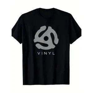 [Vinyl Record T-Shirt] Unisex 100%25 Cotton Vinyl Record Player Graphic T-Shirt |     Machine Washable, Black Tee With White Abstract Design, Perfect Gift For Men, Women, Mom, Dad & Friends Fitted Crewneck