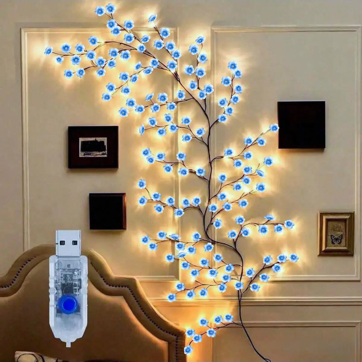 Cherry Blossom LED Branch Shaped Light, USB Powered Creative DIY Holiday Vine Light, Indoor Home Decoration Light for Bedroom, Living Room, Anthropolo