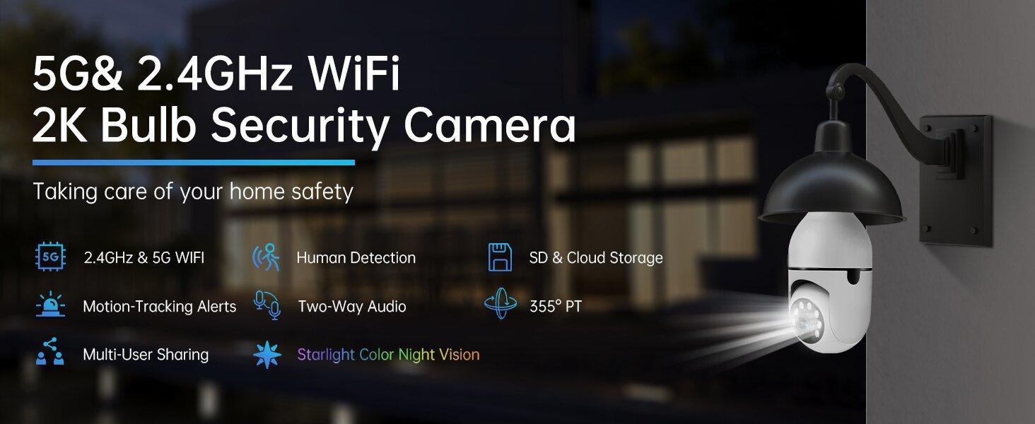 NOAHTECH Bulb Security Camera Wifi 3MP Panoramic Camera with Alexa & 2-Way Audio for Indoor Outdoor - Easy Installation WiFi Home
