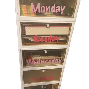 Custom 5 Tier Plastic Storage Bins with Drawers - Foldable Stackable Storage Bins with Lids - Closet Craft Organizers and Storage - 24QT