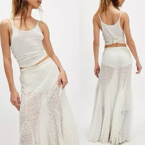 Free People Ethereal Kiss Slip Lace Maxi Skirt Snow Bell White - Size L