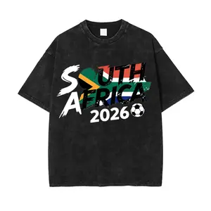 Men's Vintage Washed 2026 South Africa Soccer Graphic Oversized Short-Sleeve T-Shirt - Streetwear Game Day Top, Soft Fabric Menswear