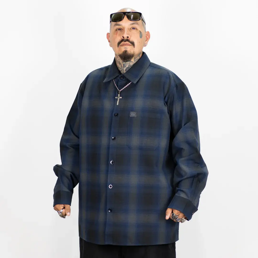 FB County Men's Checkered Long Sleeve Flannel Shirt Fitted Casual Rock Style Autumn Medium Length Breathable Cotton Polyester Blend Top