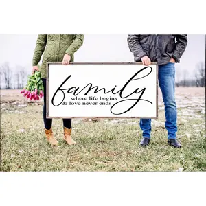 Family Where Life Begins Sign, Family Sign, Family Wall Decor, Wedding Gift, Anniversary Sign, Farmhouse Sign Wooden Sign Poster No Frame 