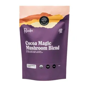 Raaka Cocoa Magic Mushroom Hot Chocolate Blend with Lion’s Mane, Reishi and Lucuma - Gourmet Adaptogenic Mushroom Hot Chocolate - Organic, Vegan, Low Sugar, Gluten Free, Kosher - 5 oz. Bag (8 Servings)
