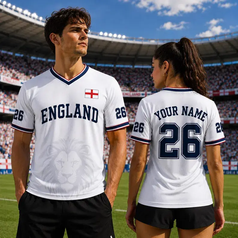 Personalized England Soccer Jersey Shirt, England Football Jersey, British Football Fan Tee, Custom Name Number Soccer Gift, England Team Jersey