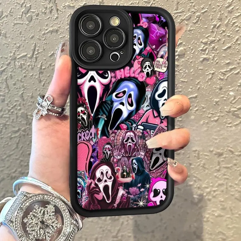 Eerie Ghost Scream Collage Art Pattern Premium TPU Phone Case - Soft Silicone Back, Bumper Drop Guard, Full Body Shockproof, Rugged Durable Fit for iOS iPhone 11-17 Series, Pro, Pro Max, Designer Gift Accessory