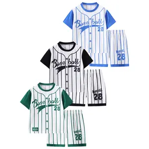 Baseball 6 PCs Boys Summer Short Sleeve Suit New Children Easter Gift Shorts T-shirt Breathable Comfortable Exercise Jersey Boy Leisure Suit Suitable for Outdoor Sports Polyester Material