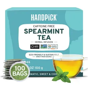 HANDPICK, Spearmint Tea Bags (100 Herbal Tea Bags) Rich in Essential Oil | Refreshing Mint Tea | Non-GMO, Gluten Free | Round Eco-Conscious Tea Bags