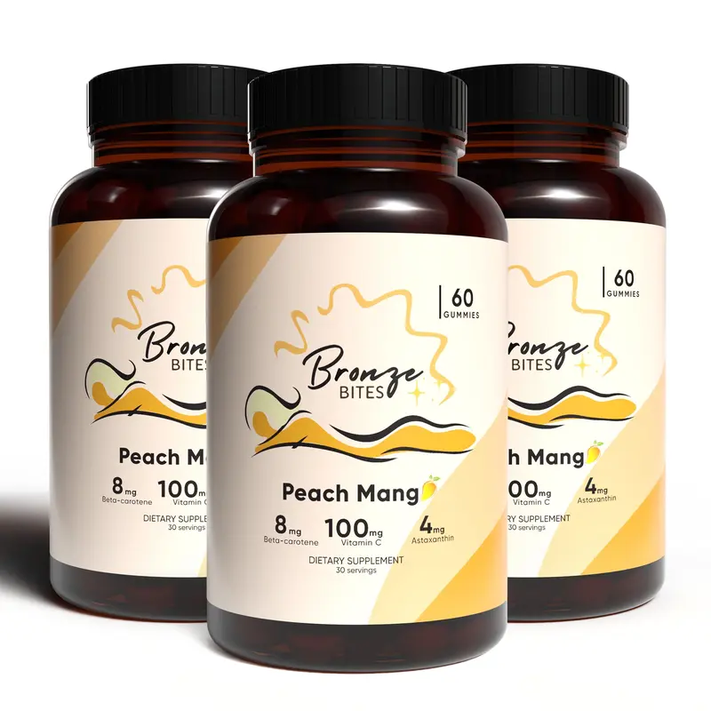 Bronze Bites Tanning Gummies - Beta-carotene with Astaxanthin & Vitamin C - 3 bottles (Buy 2 get 1 Free)