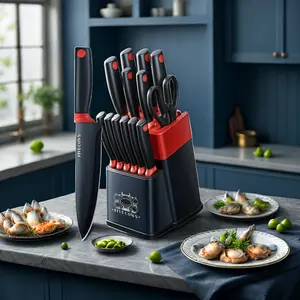 Valentine's Day Gift Knife Set, 1/14 Knife Set, Knife Holder with Built-in Sharpener, Elegant Black Stainless Steel, Ergonomic Non-slip Handle, Easy-to-clean Kitchen Knife Set, Dishwasher Safe, Essential Cooking Knife Set, Valentine's Day Gift